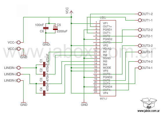 Amplificador para el auto - Circuito Esquematico 